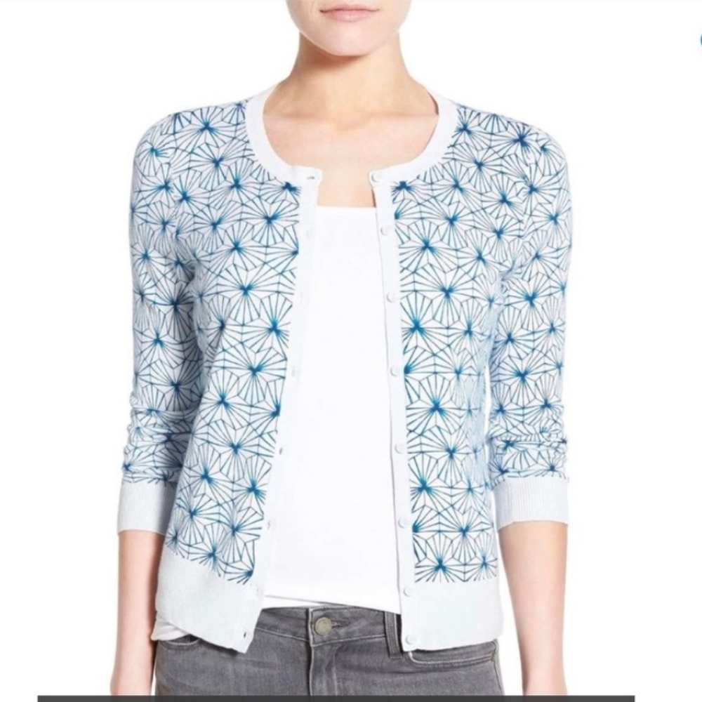 Halogen Nordstrom Geometric Cardigan 3D Geometry Grey Viscose Nylon